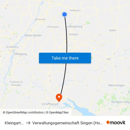 Kleingartach to Verwaltungsgemeinschaft Singen (Hohentwiel) map