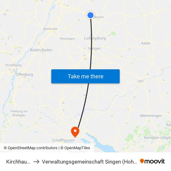 Kirchhausen to Verwaltungsgemeinschaft Singen (Hohentwiel) map