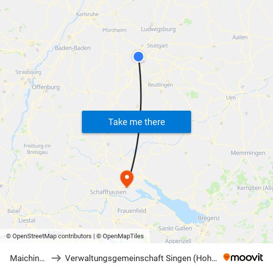 Maichingen to Verwaltungsgemeinschaft Singen (Hohentwiel) map