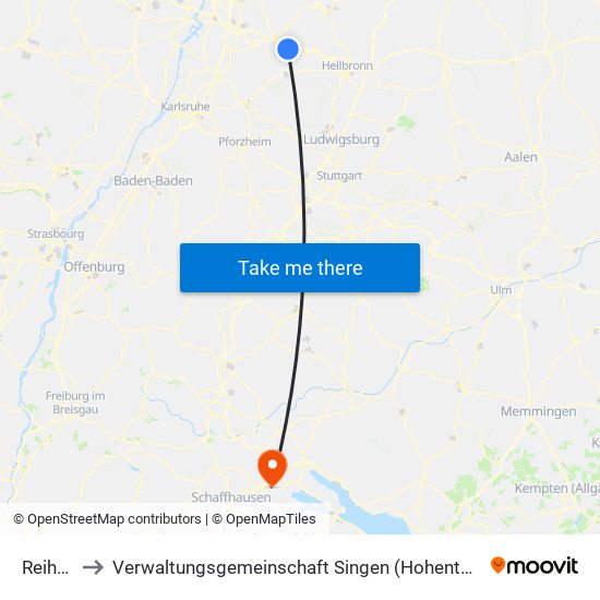 Reihen to Verwaltungsgemeinschaft Singen (Hohentwiel) map