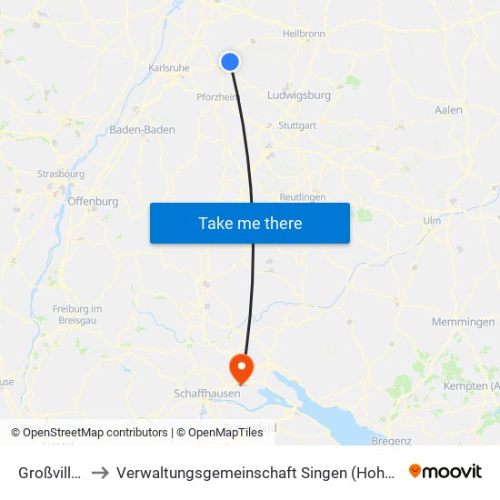 Großvillars to Verwaltungsgemeinschaft Singen (Hohentwiel) map