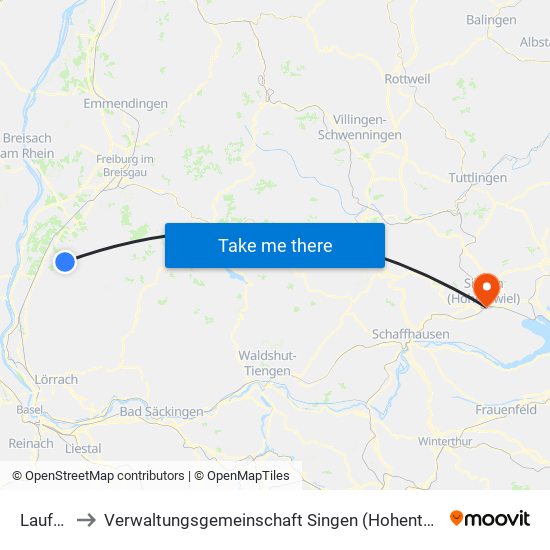 Laufen to Verwaltungsgemeinschaft Singen (Hohentwiel) map