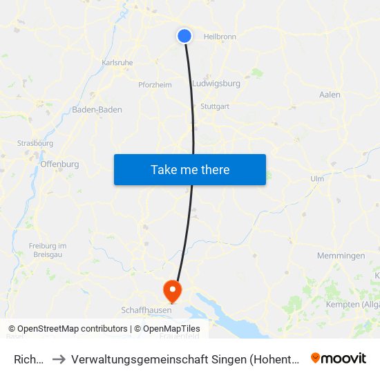 Richen to Verwaltungsgemeinschaft Singen (Hohentwiel) map