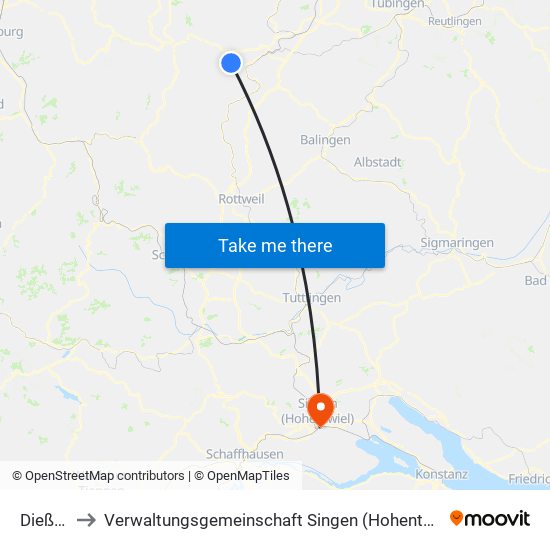 Dießen to Verwaltungsgemeinschaft Singen (Hohentwiel) map