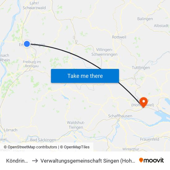 Köndringen to Verwaltungsgemeinschaft Singen (Hohentwiel) map