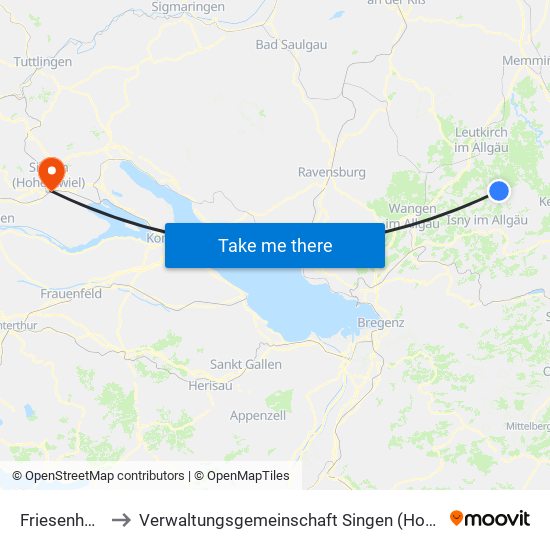 Friesenhofen to Verwaltungsgemeinschaft Singen (Hohentwiel) map