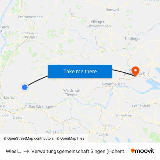 Wieslet to Verwaltungsgemeinschaft Singen (Hohentwiel) map