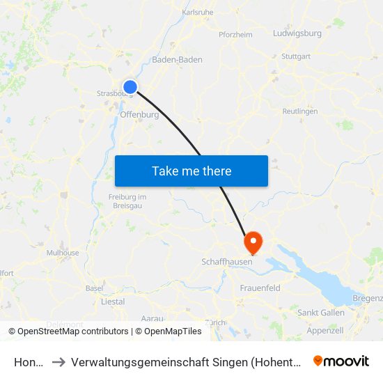 Honau to Verwaltungsgemeinschaft Singen (Hohentwiel) map