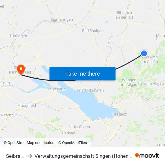 Seibranz to Verwaltungsgemeinschaft Singen (Hohentwiel) map