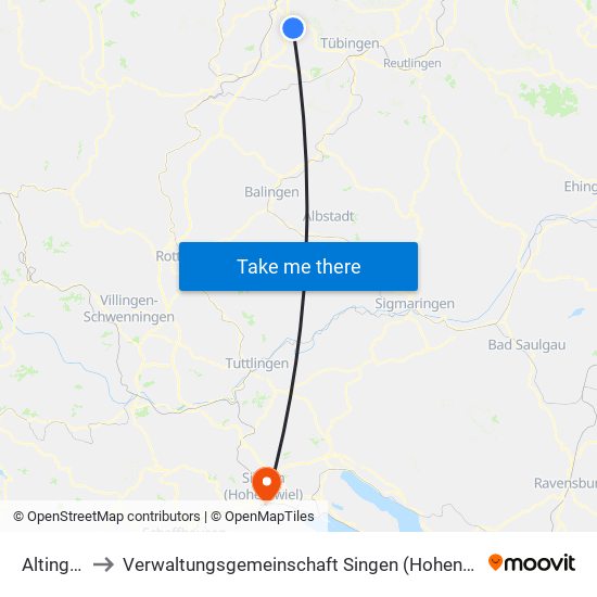 Altingen to Verwaltungsgemeinschaft Singen (Hohentwiel) map