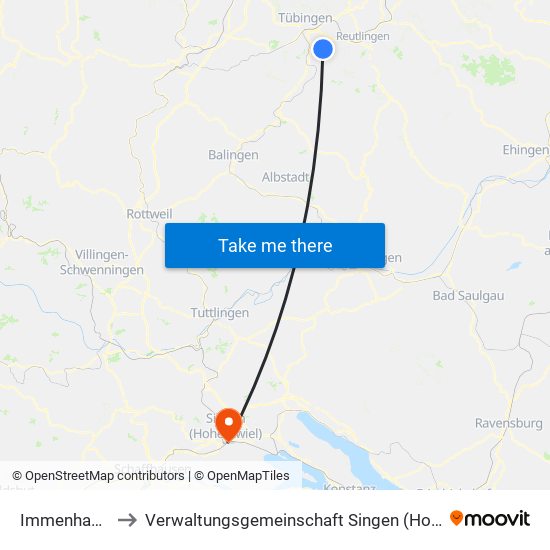 Immenhausen to Verwaltungsgemeinschaft Singen (Hohentwiel) map