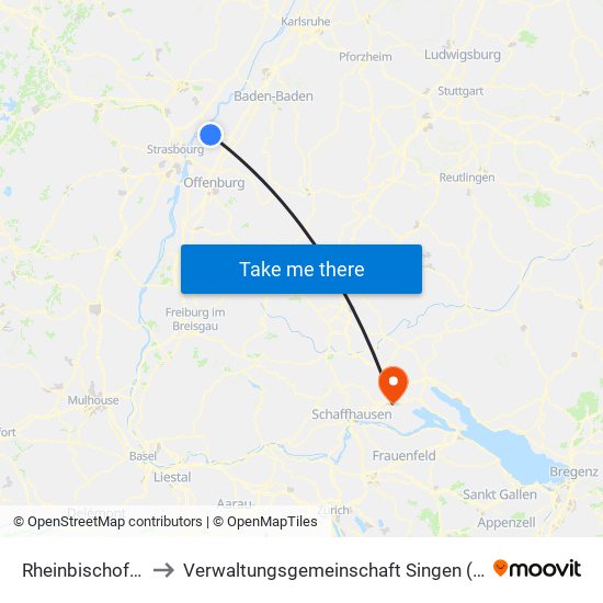 Rheinbischofsheim to Verwaltungsgemeinschaft Singen (Hohentwiel) map
