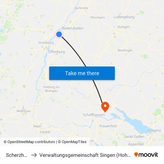 Scherzheim to Verwaltungsgemeinschaft Singen (Hohentwiel) map