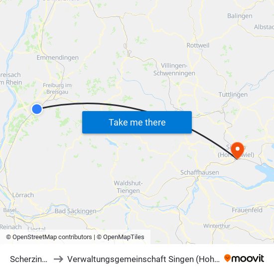 Scherzingen to Verwaltungsgemeinschaft Singen (Hohentwiel) map