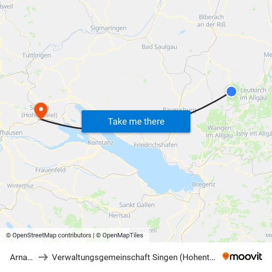 Arnach to Verwaltungsgemeinschaft Singen (Hohentwiel) map