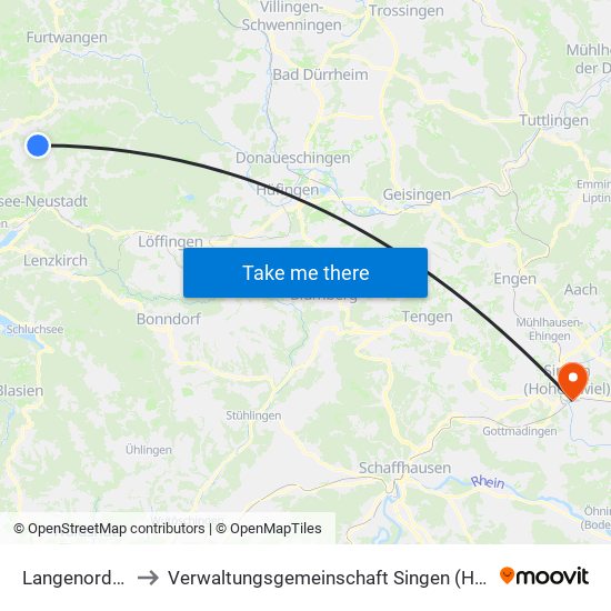 Langenordnach to Verwaltungsgemeinschaft Singen (Hohentwiel) map