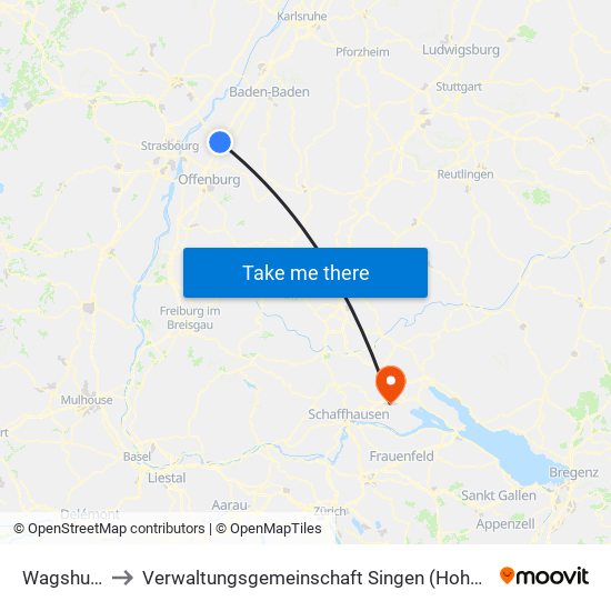 Wagshurst to Verwaltungsgemeinschaft Singen (Hohentwiel) map