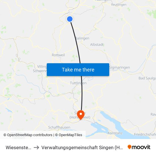 Wiesenstetten to Verwaltungsgemeinschaft Singen (Hohentwiel) map