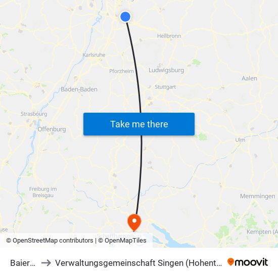 Baiertal to Verwaltungsgemeinschaft Singen (Hohentwiel) map