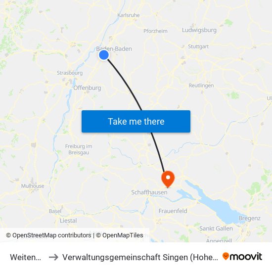 Weitenung to Verwaltungsgemeinschaft Singen (Hohentwiel) map