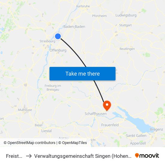 Freistett to Verwaltungsgemeinschaft Singen (Hohentwiel) map