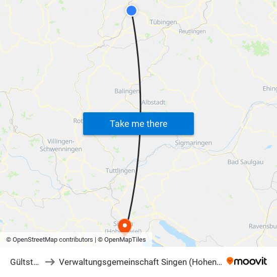 Gültstein to Verwaltungsgemeinschaft Singen (Hohentwiel) map
