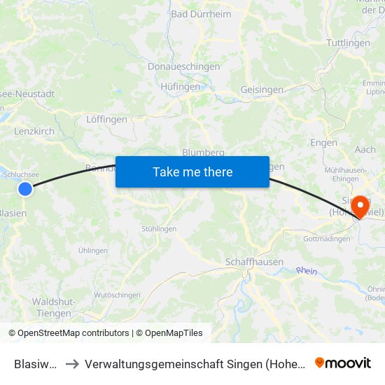 Blasiwald to Verwaltungsgemeinschaft Singen (Hohentwiel) map