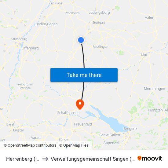 Herrenberg (Stadt) to Verwaltungsgemeinschaft Singen (Hohentwiel) map