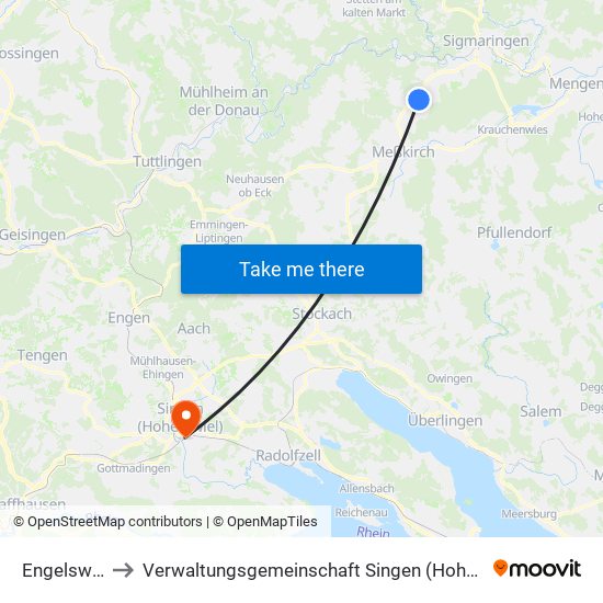 Engelswies to Verwaltungsgemeinschaft Singen (Hohentwiel) map