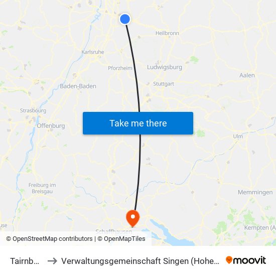 Tairnbach to Verwaltungsgemeinschaft Singen (Hohentwiel) map