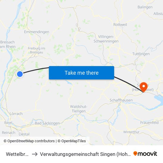 Wettelbrunn to Verwaltungsgemeinschaft Singen (Hohentwiel) map