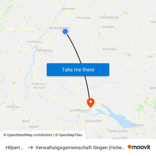 Hilpertsau to Verwaltungsgemeinschaft Singen (Hohentwiel) map