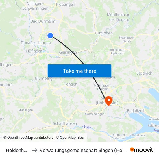 Heidenhofen to Verwaltungsgemeinschaft Singen (Hohentwiel) map