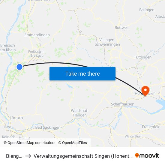 Biengen to Verwaltungsgemeinschaft Singen (Hohentwiel) map