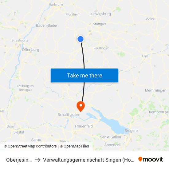 Oberjesingen to Verwaltungsgemeinschaft Singen (Hohentwiel) map