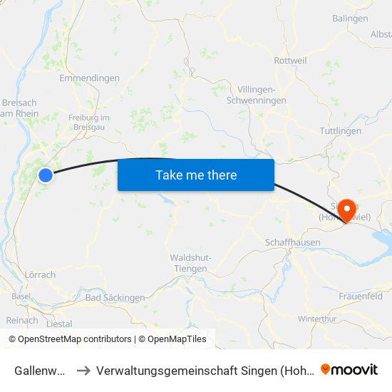 Gallenweiler to Verwaltungsgemeinschaft Singen (Hohentwiel) map