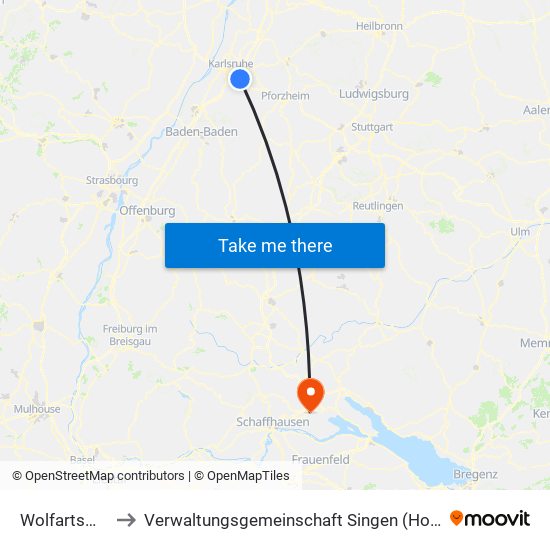 Wolfartsweier to Verwaltungsgemeinschaft Singen (Hohentwiel) map