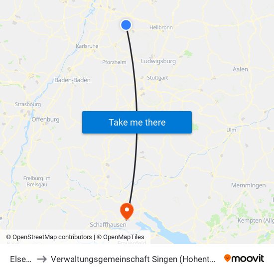 Elsenz to Verwaltungsgemeinschaft Singen (Hohentwiel) map