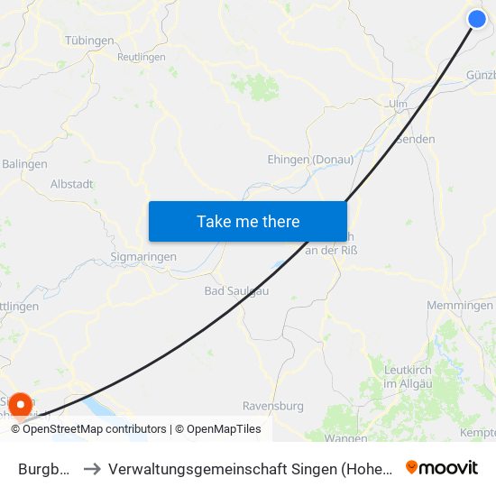 Burgberg to Verwaltungsgemeinschaft Singen (Hohentwiel) map