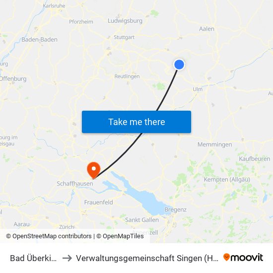 Bad Überkingen to Verwaltungsgemeinschaft Singen (Hohentwiel) map