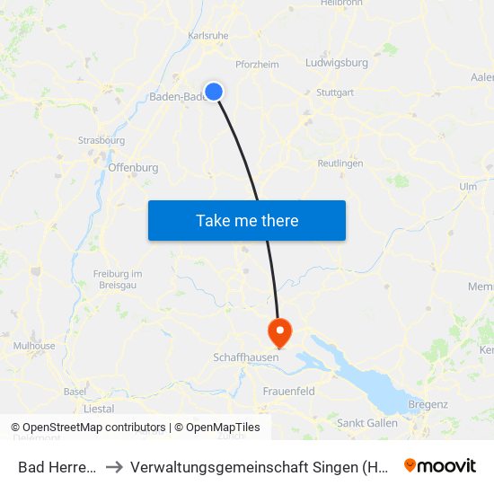 Bad Herrenalb to Verwaltungsgemeinschaft Singen (Hohentwiel) map