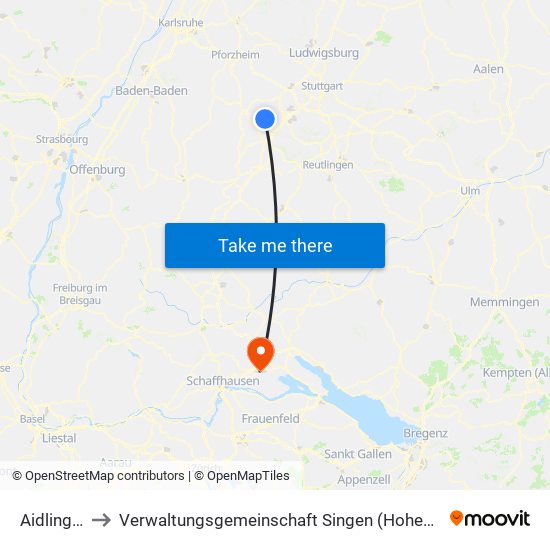 Aidlingen to Verwaltungsgemeinschaft Singen (Hohentwiel) map