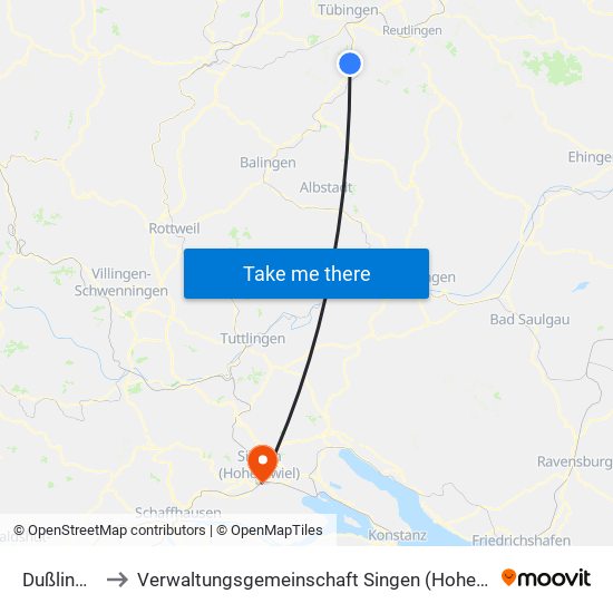 Dußlingen to Verwaltungsgemeinschaft Singen (Hohentwiel) map