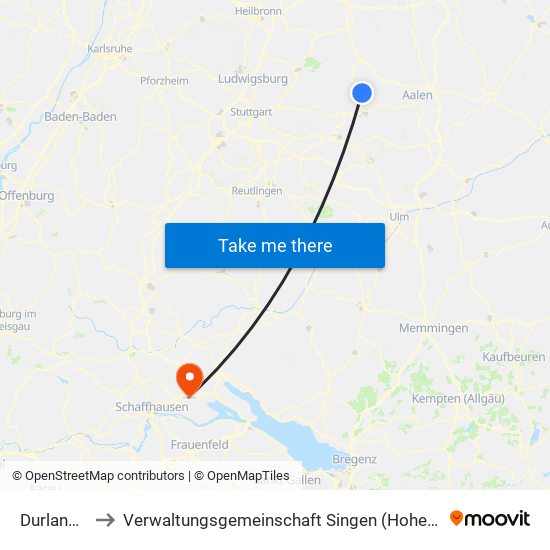 Durlangen to Verwaltungsgemeinschaft Singen (Hohentwiel) map