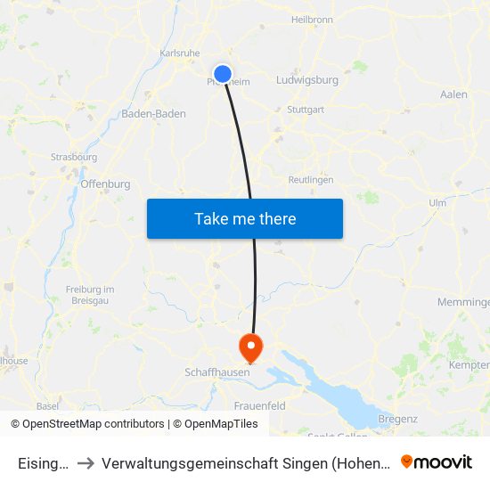 Eisingen to Verwaltungsgemeinschaft Singen (Hohentwiel) map