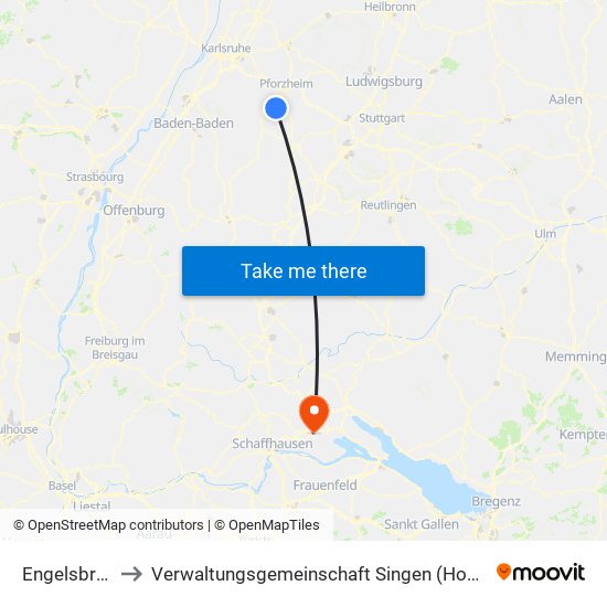 Engelsbrand to Verwaltungsgemeinschaft Singen (Hohentwiel) map