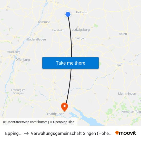 Eppingen to Verwaltungsgemeinschaft Singen (Hohentwiel) map