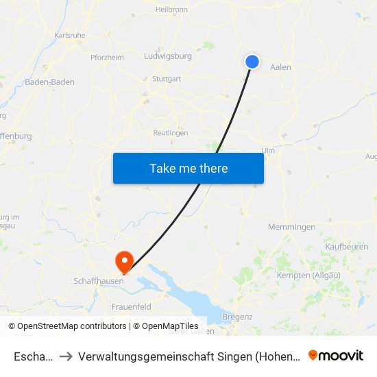 Eschach to Verwaltungsgemeinschaft Singen (Hohentwiel) map