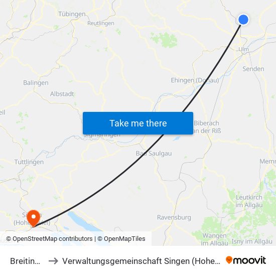 Breitingen to Verwaltungsgemeinschaft Singen (Hohentwiel) map