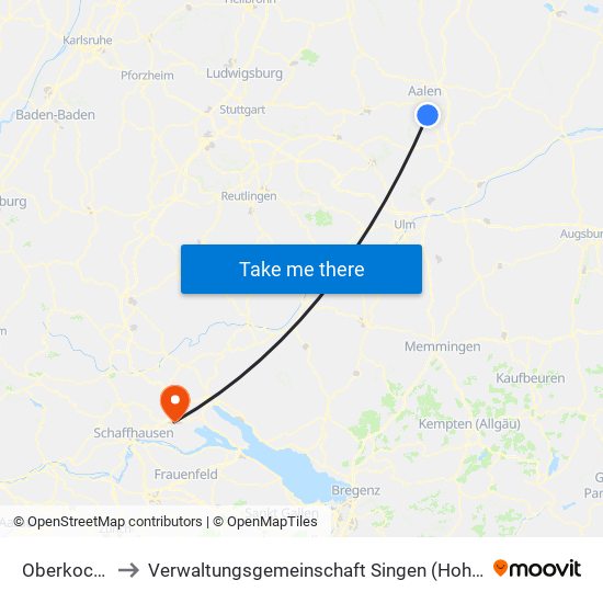 Oberkochen to Verwaltungsgemeinschaft Singen (Hohentwiel) map